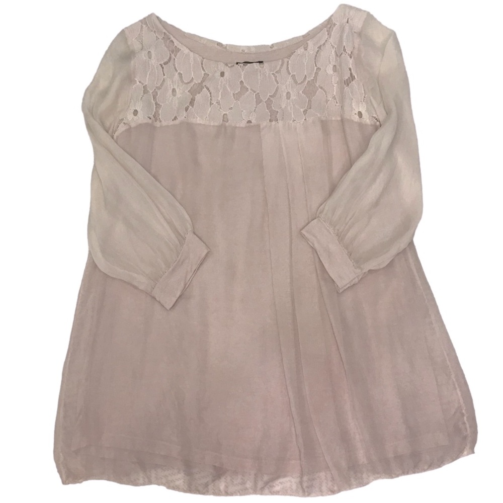 Amanti 100% Silk Blouse Made in Italy Lace Trim Top Size Small - Picture 7 of 15